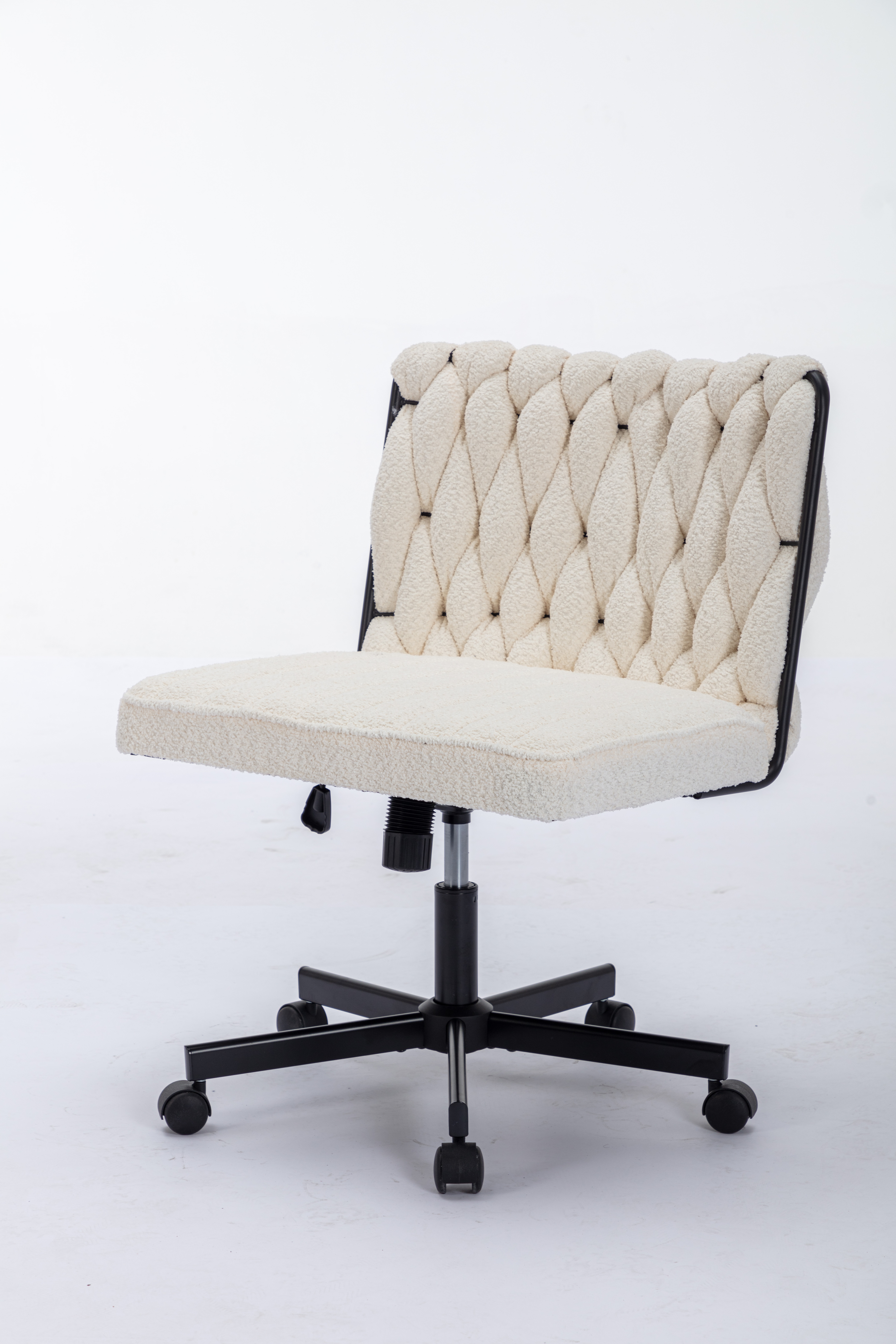 Criss Cross Legged Office Desk Chair With Wheels, Modern Armless Desk Chair With Wide Seat, Home Office Chairs For Work, Meditation, Vanity,White_voghion.com